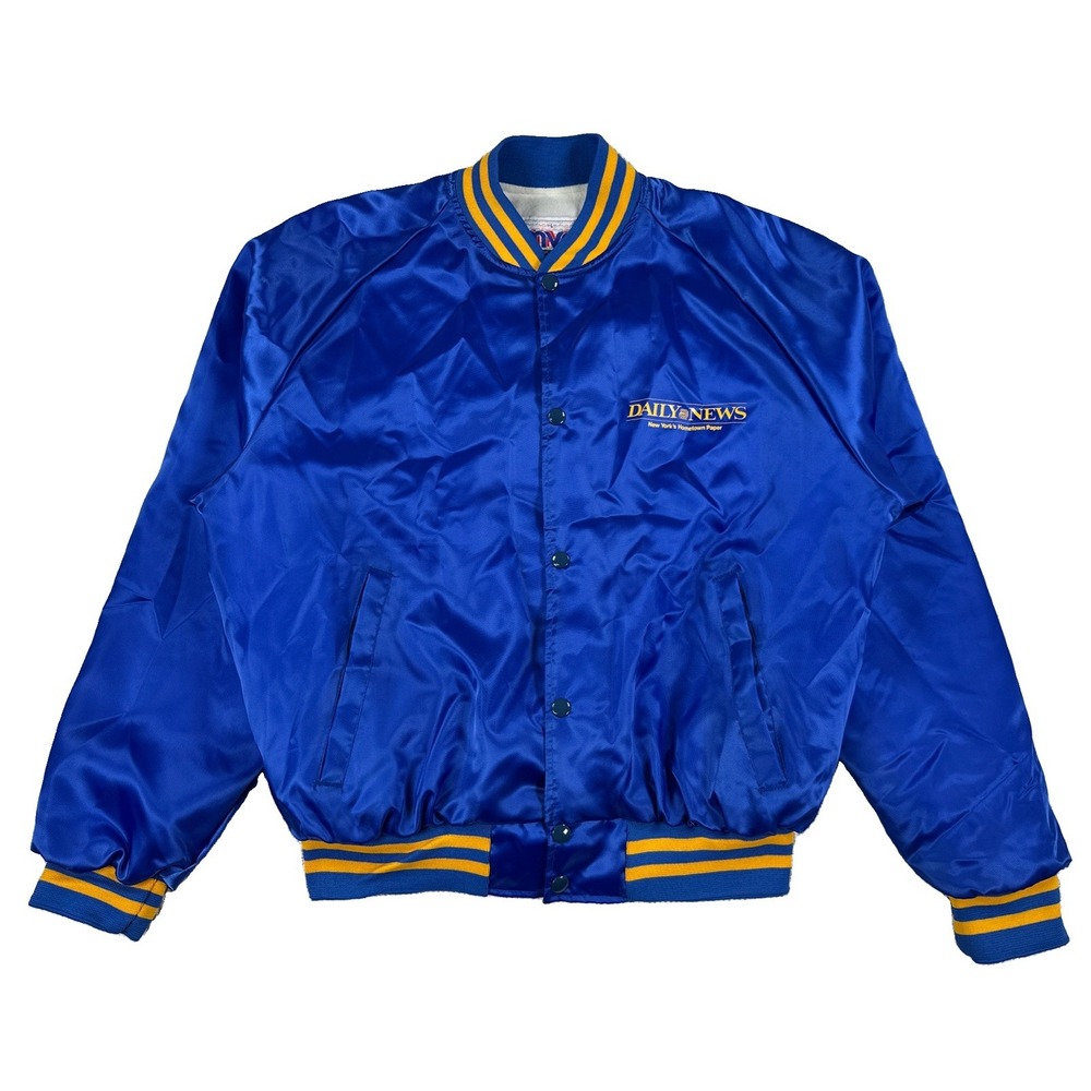 Vintage Daily News New York's Hometown Paper Satin Jacket Adult Large Blue USA